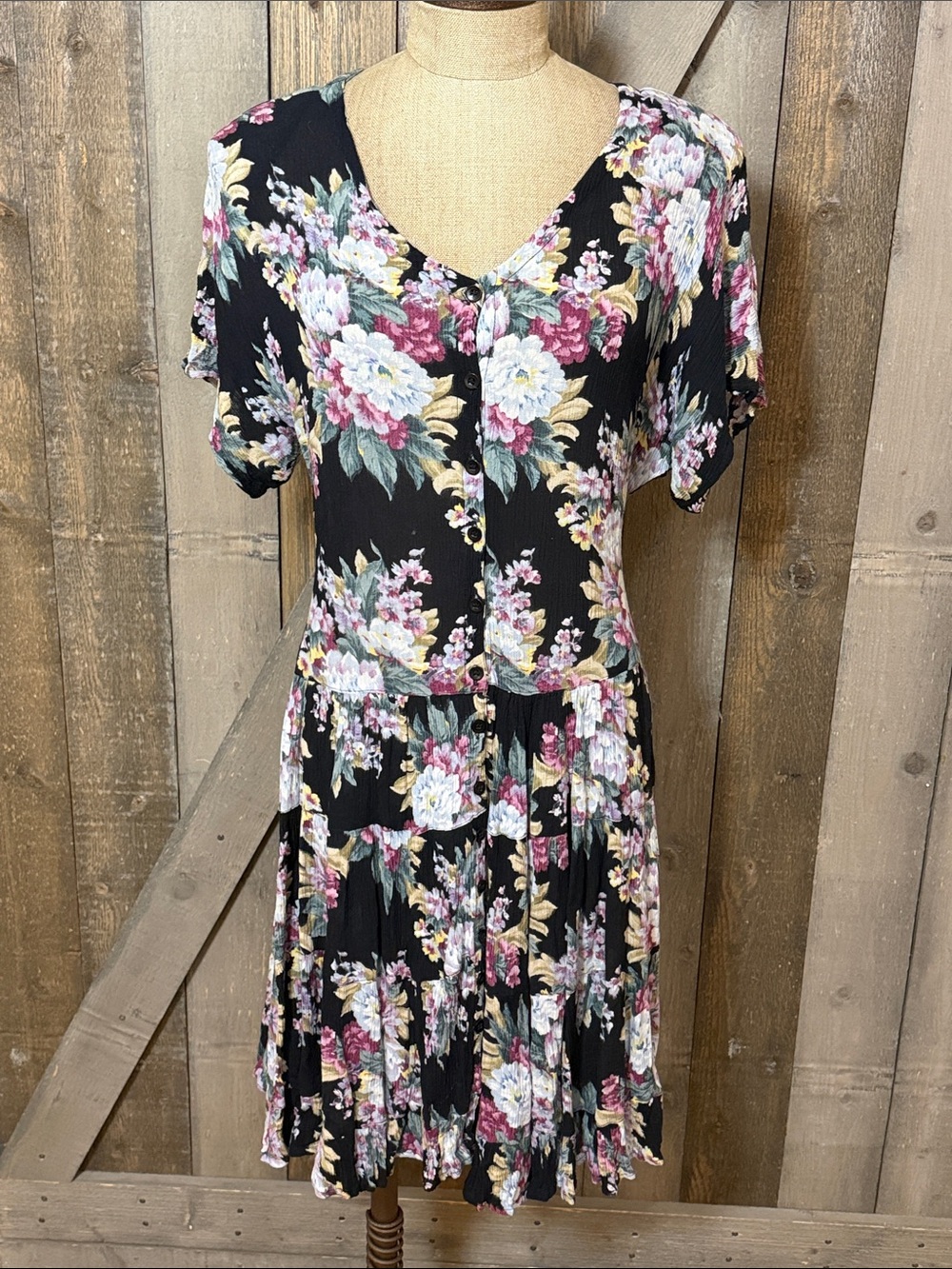 Vintage American Angel Floral Prairie Boho Cottagecore Mini Dress Size Medium